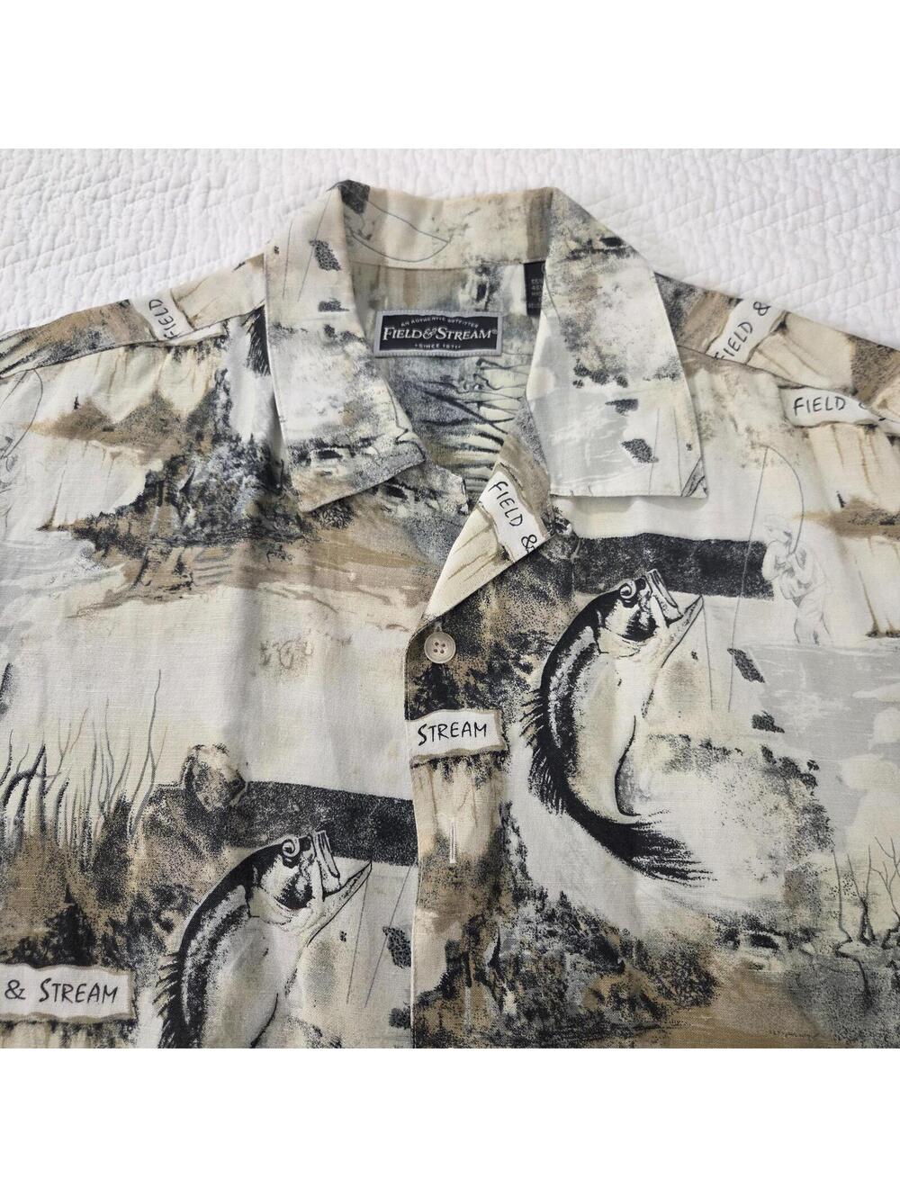Field‎ & Stream Men's XL Linen Rayon Fish Print Button Up AOP